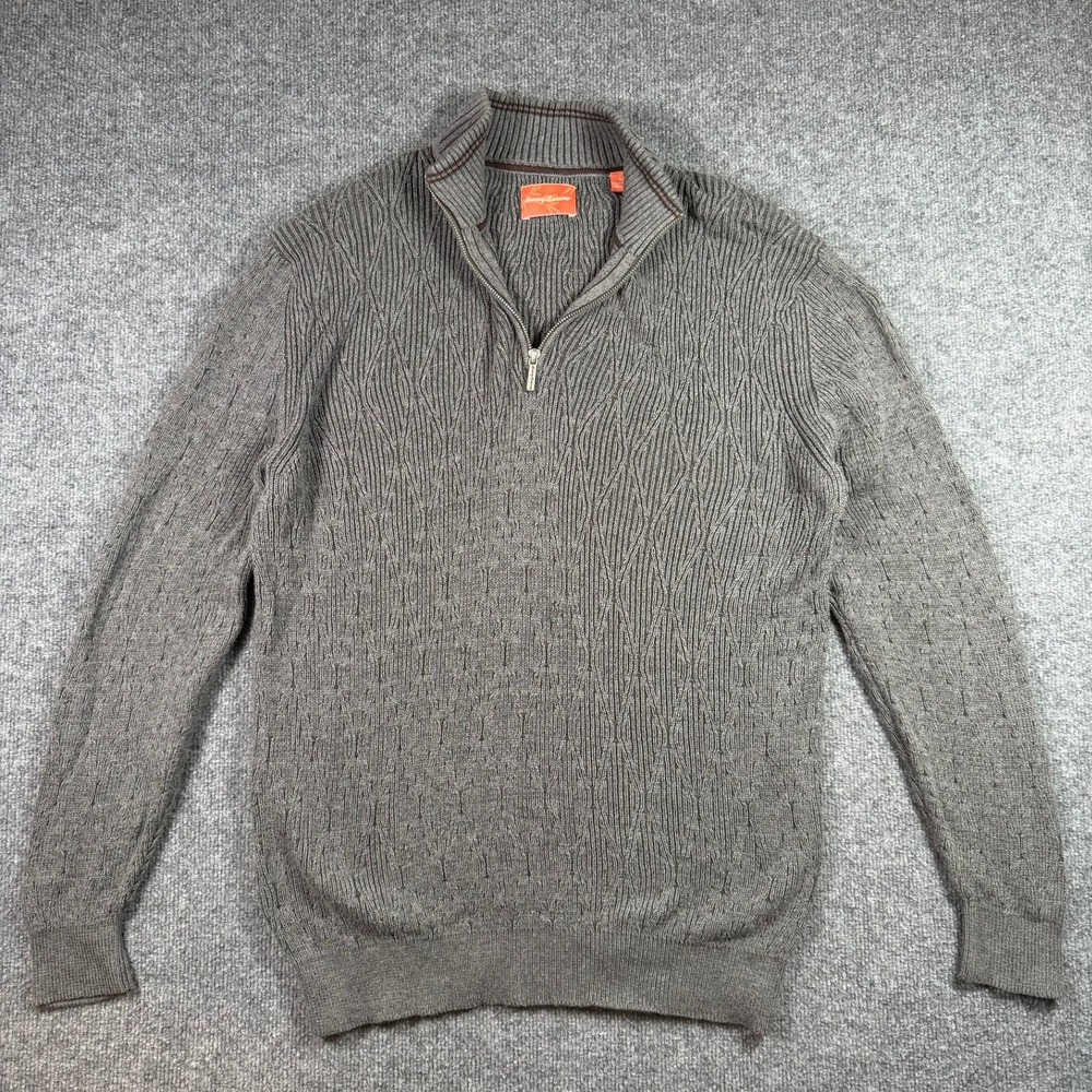 Tommy Bahama Quarter Zip Sweater Mens Large Gray Textured Cotton Pullover